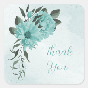 blue flowers and green leaves wedding thank you  square sticker