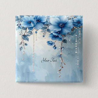 Blue Flowers and Pearls Button