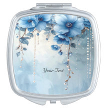 Blue Flowers and Pearls Compact Mirror