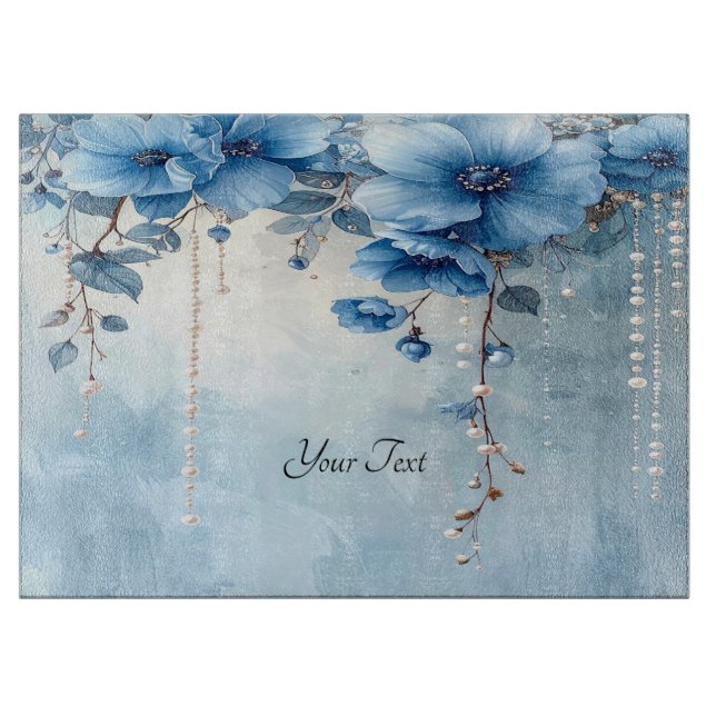 Blue Flowers and Pearls Cutting Board (Front)