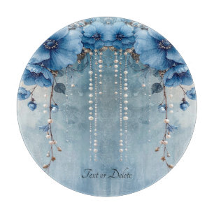 Blue Flowers and Pearls Cutting Board