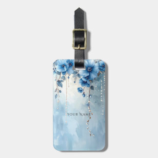 Blue Flowers and Pearls Luggage Tag