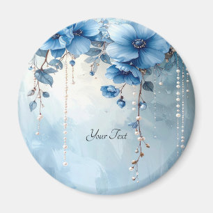 Blue Flowers and Pearls Magnet