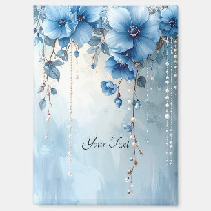 Blue Flowers and Pearls Magnet