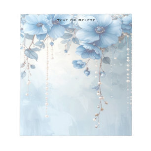 Blue Flowers and Pearls Notepad