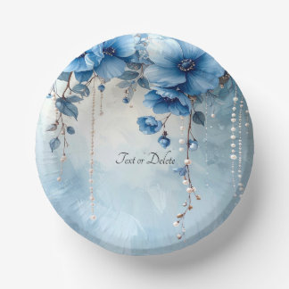 Blue Flowers and Pearls Paper Plate