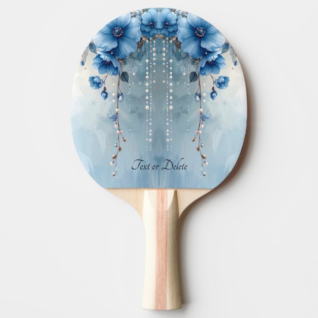 Blue Flowers and Pearls Ping Pong Paddle (Front)