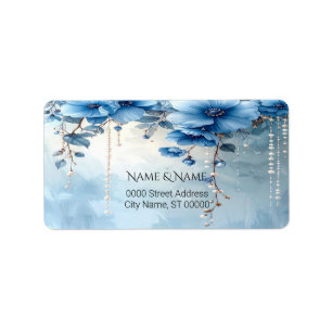 Blue Flowers and Pearls Return Address Label