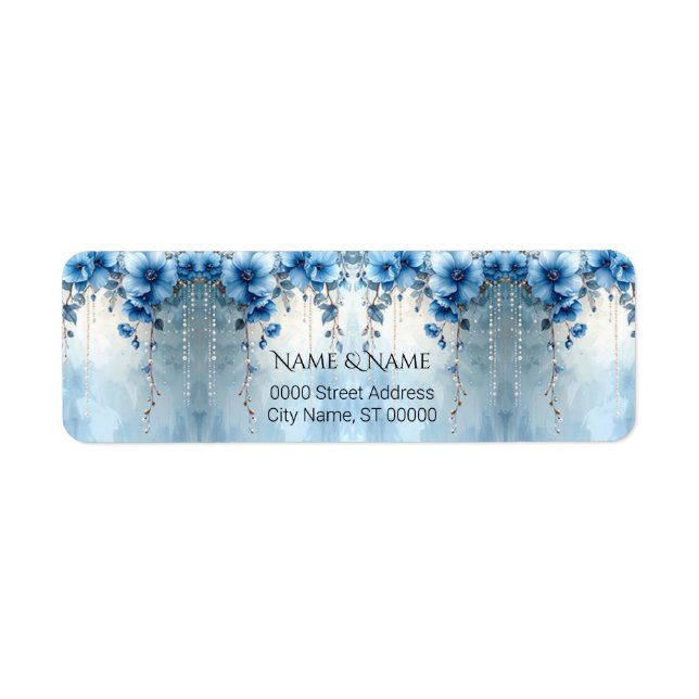 Blue Flowers and Pearls Return Address Label (Front)