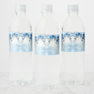 Blue Flowers and Pearls Water Bottle Label
