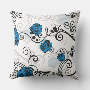 Blue Flowers and Swirls Outdoor Cushion