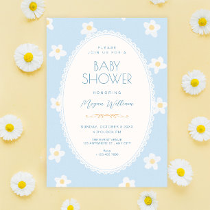 Blue flowers baby shower invitation
