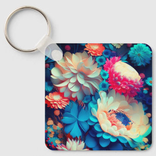 Blue Flowers Background-1 Key Ring
