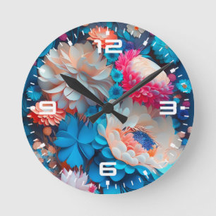 Blue Flowers Background-1 Round Clock