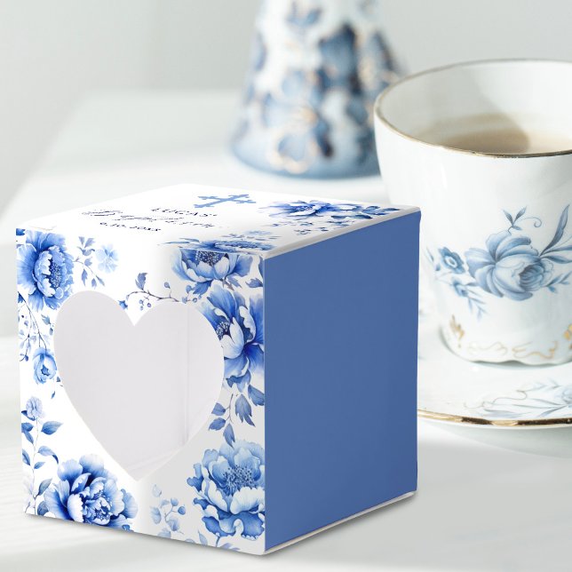 Blue Flowers Baptism Heart Favour Box (Creator Uploaded)