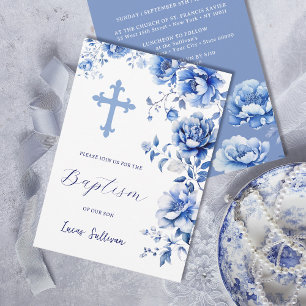 Blue Flowers Baptism Invitation
