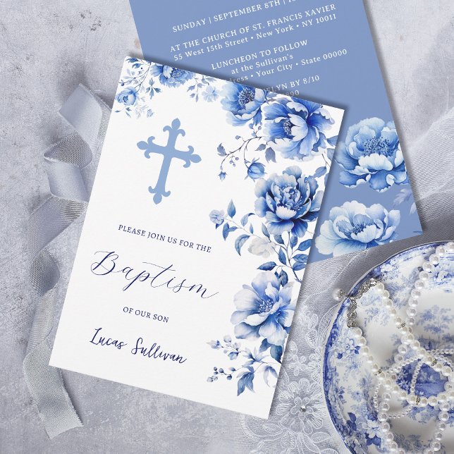 Blue Flowers Baptism Invitation (Creator Uploaded)