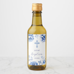 Blue Flowers Baptism Wine Label