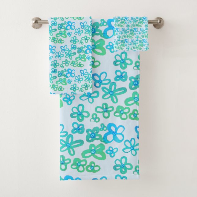 Blue flowers bath towel set (Insitu)
