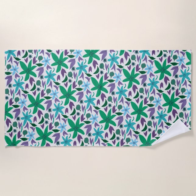 Blue flowers beach towel (Front)