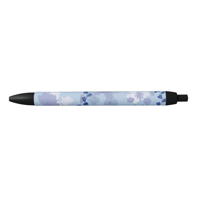 Blue Flowers Black Ink Pen (Front)