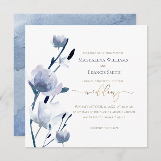 blue flowers blossom | wedding invitation (Front/Back)