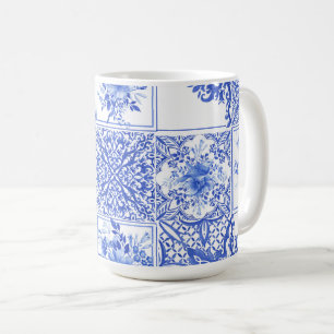 Blue flowers,blue china,porcelain,birds  coffee mug