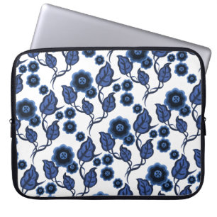 Blue flowers, blue leaves, Folk art floral Laptop Sleeve