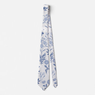 Blue Flowers Botanical Painting Tie