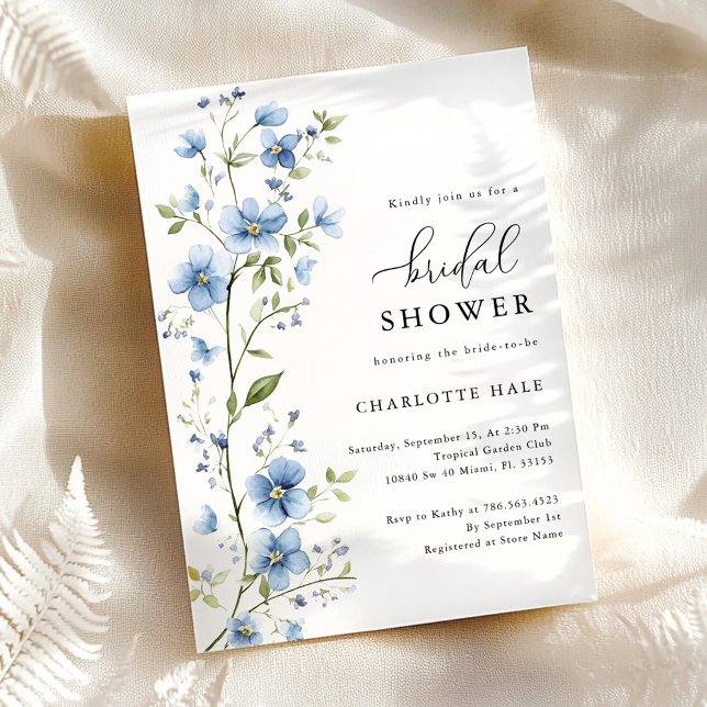 Blue Flowers Botanical Watercolor Bridal Shower Invitation (Creator Uploaded)