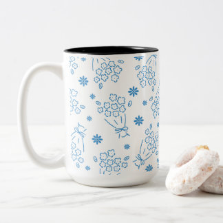 Blue Flowers Bouquets Motif Mug