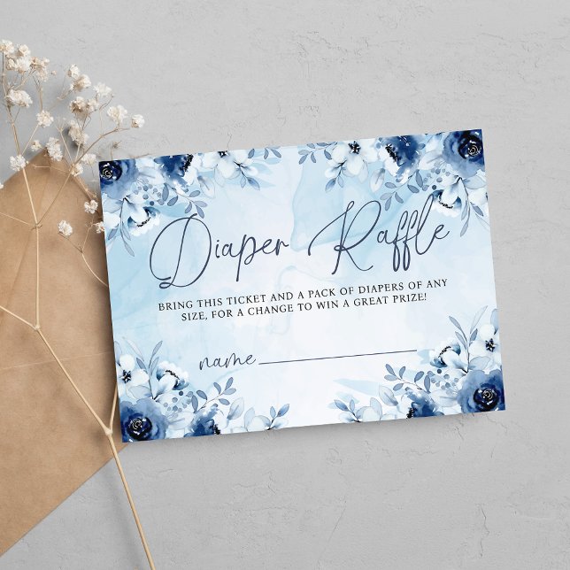 Blue Flowers Boy Baby Shower Diaper Raffle Enclosure Card (Creator Uploaded)