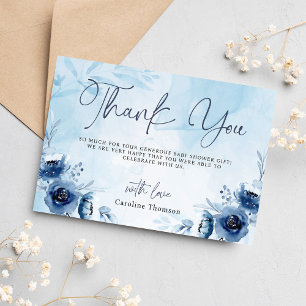 Blue Flowers Boy Baby Shower Thank You Card