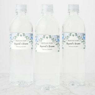 Blue Flowers Bridal Shower Wedding Water Bottle Label