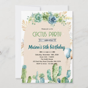 Blue flowers cactus desert invitation