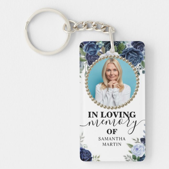 Blue Flowers Celebration of life Gift Keychain (Front)