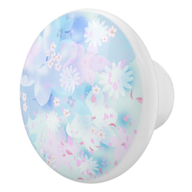 Blue Flowers Ceramic Knob (Right)