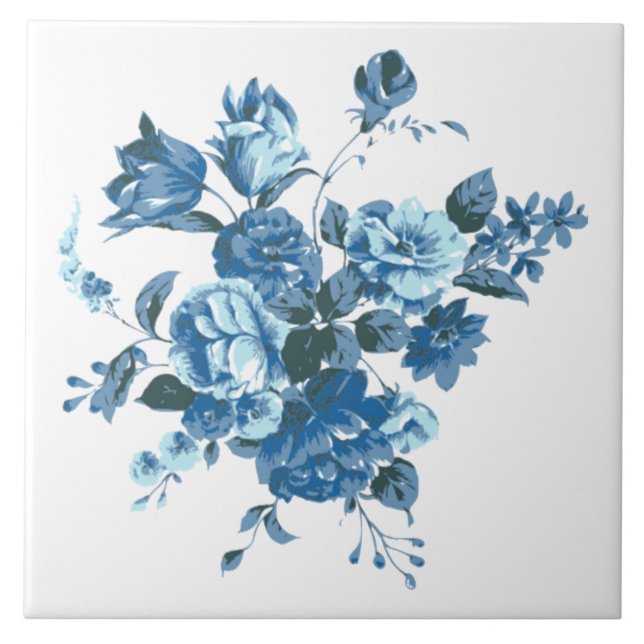 Blue Flowers Ceramic Tile Vintage (Front)