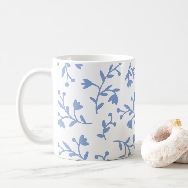 Blue flowers classic coffee tea mug  (With Donut)