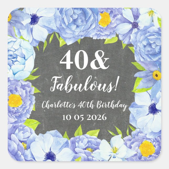 Blue Flowers Custom Birthday Favour Tag (Front)