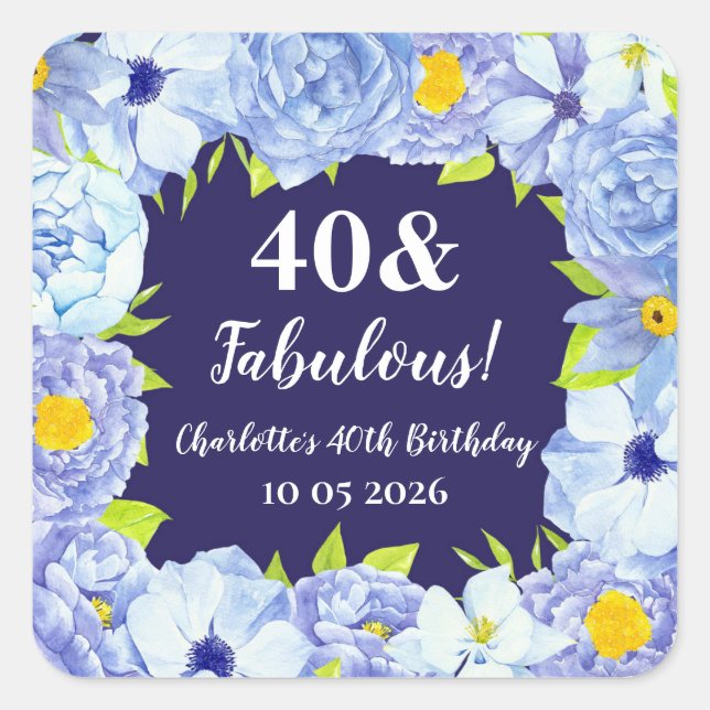 Blue Flowers Custom Birthday Favour Tag (Front)