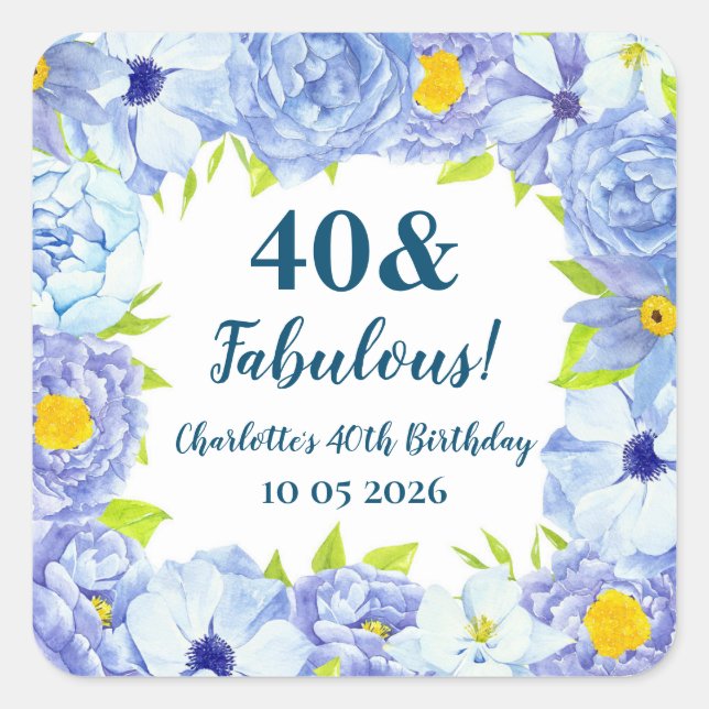 Blue Flowers Custom Birthday Favour Tag (Front)