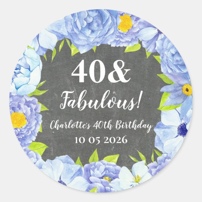 Blue Flowers Custom Birthday Favour Tag (Front)