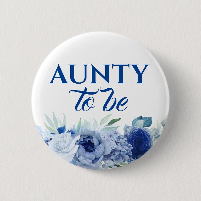 Blue Flowers Cute Aunty to Be Baby Shower 6 Cm Round Badge (Front)