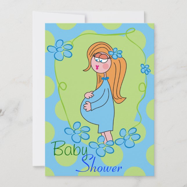 Blue Flowers Cute Baby Shower Invitations (Front)