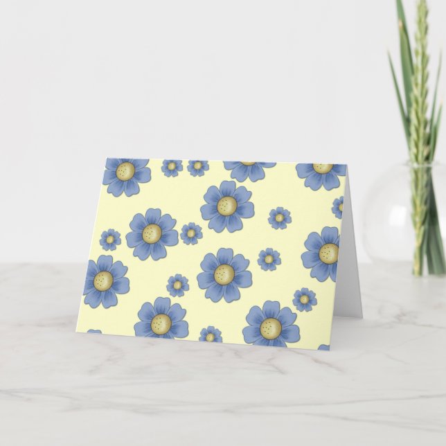 Blue Flowers D5 Basic Blank Greeting Card (Front)