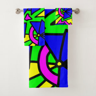 Blue Flowers Doodle Art Bath Towel Set