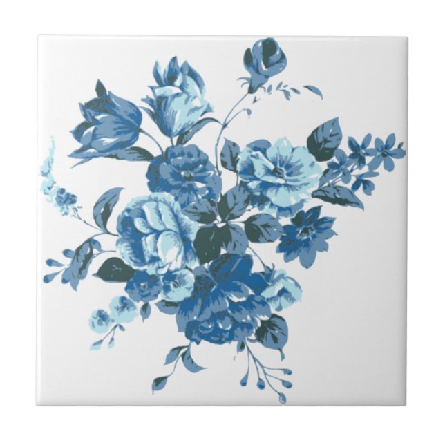 Blue Flowers - Drawing Art Collection - Vintage - Tile (Front)
