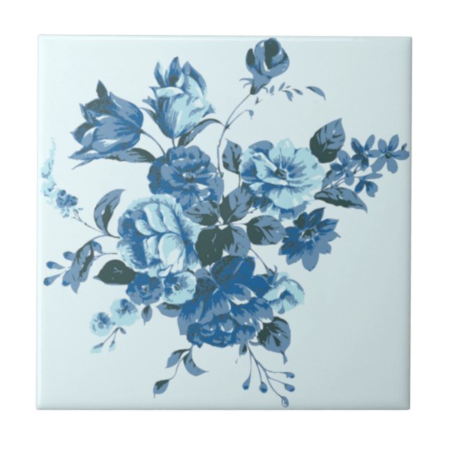 Blue Flowers - Drawing Art Collection - Vintage Tile (Front)