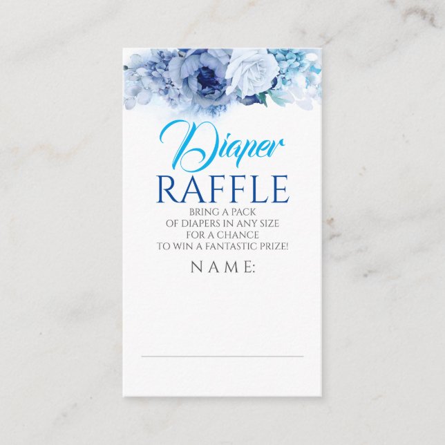 Blue Flowers Elegant Diaper Raffle Ticket Enclosure Card (Front)